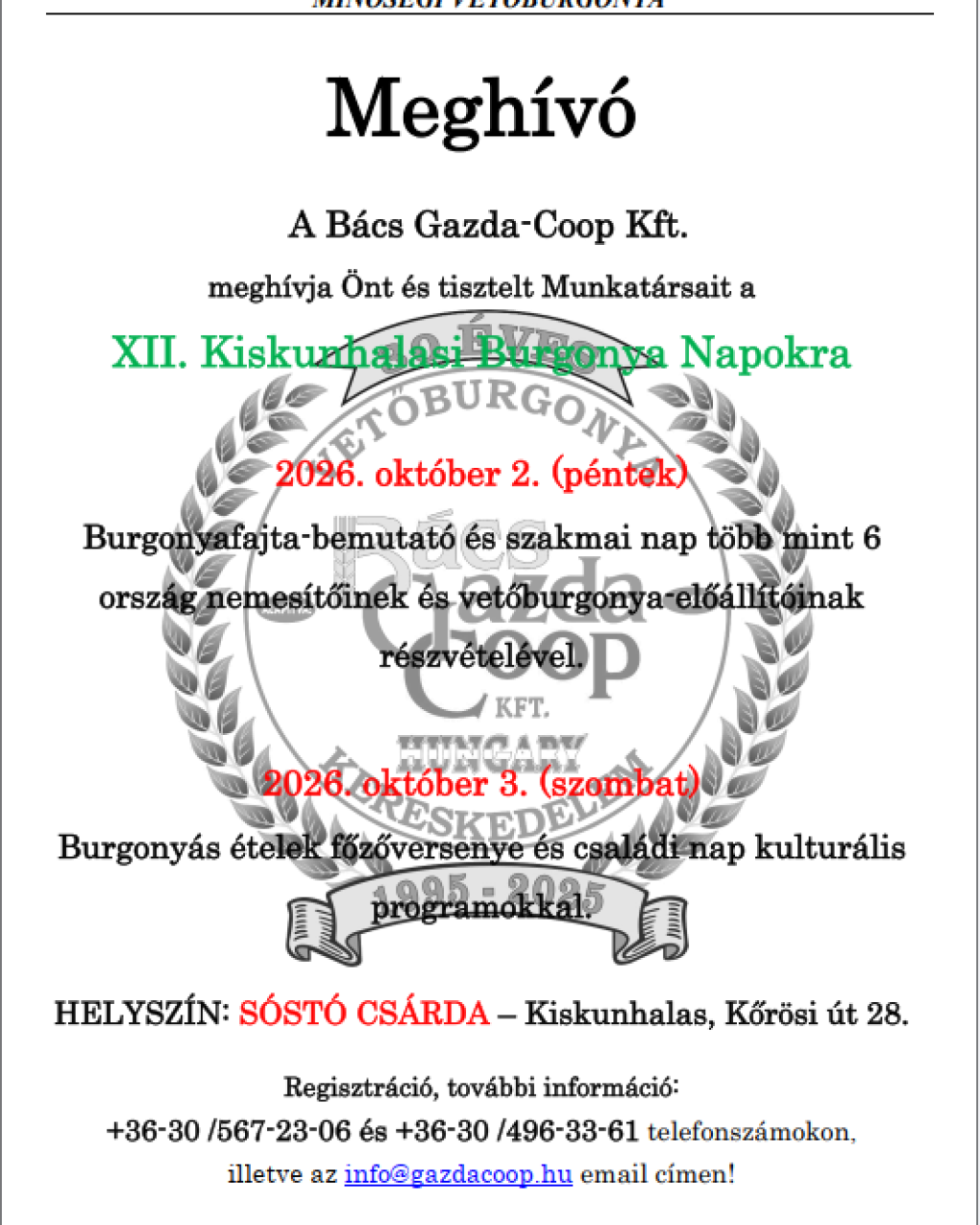 XII. Kiskunhalasi Burgonya Napok